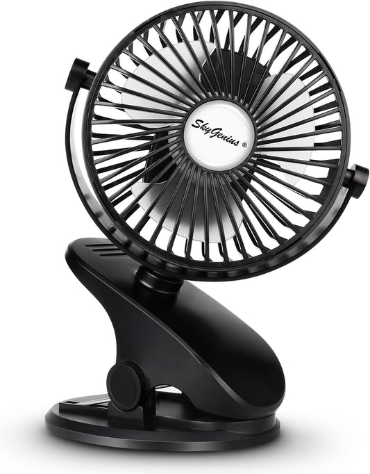 Battery Operated Stroller Fan, Rechargeable USB Powered Mini Clip on Desk Fan