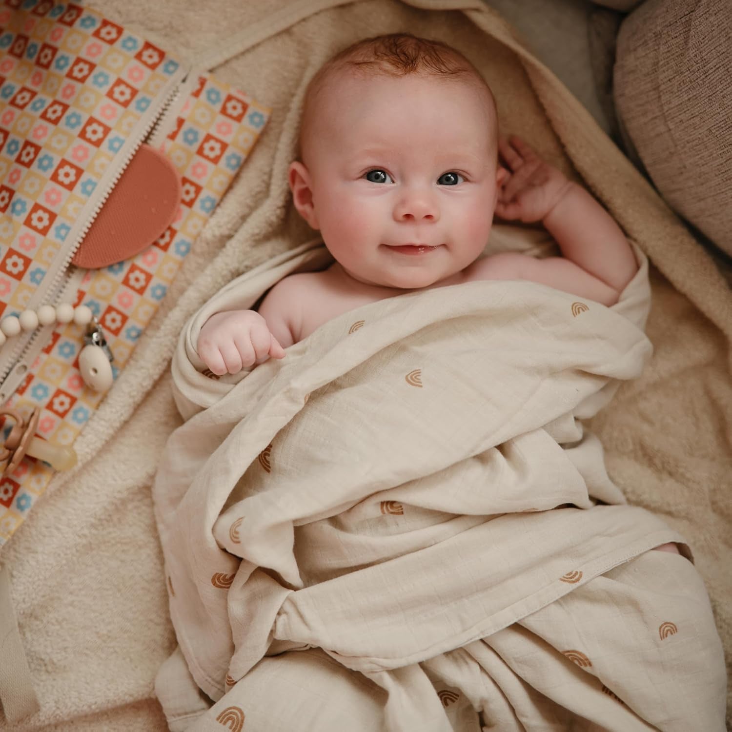 Muslin Baby Swaddle Blanket | 100% Organic Cotton (Rainbows)