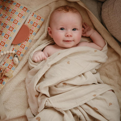 Muslin Baby Swaddle Blanket | 100% Organic Cotton (Rainbows)
