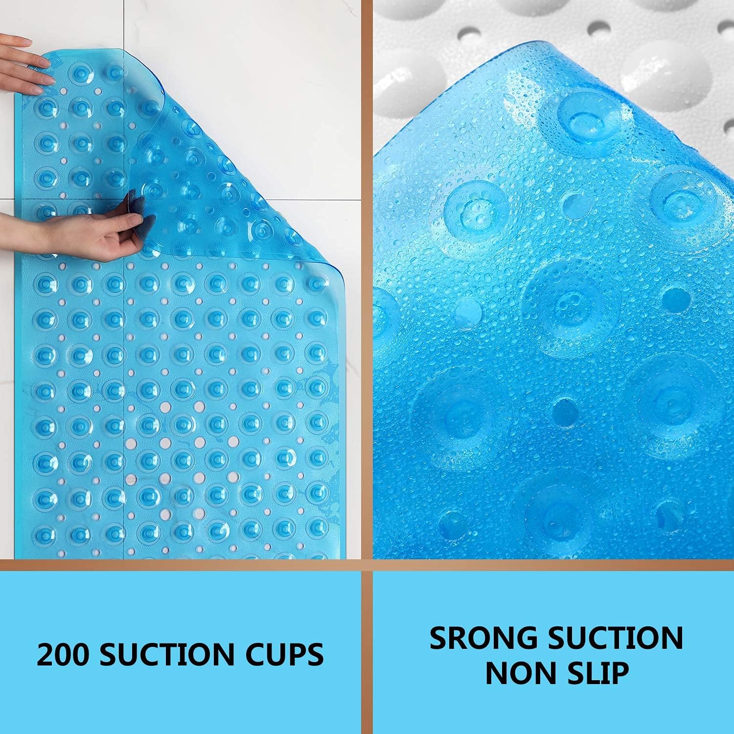 Upgrade Baby Bath Mat Non Slip Extra Long Bathtub Mat for Kids 40 X 16 Inch - Eco Friendly Bath Tub Mat with 200 Big Suction Cups,Machine Washable Shower Mat,Blue