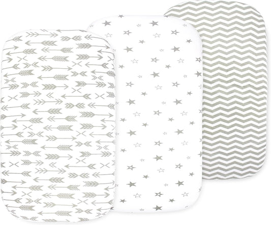 3 Pack Organic Bedside Bassinet Sheets Compatible with Mika Micky, Baby Delight, Dream on Me, AMKE and Other Bassinet Mattress Pads Size between 17-21 in Width, 29-33 in Length, and 1.5-4 in Thick