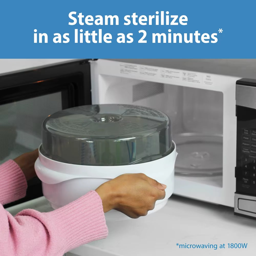 Microwave Steam Sterilizer Baby Bottles Pacifiers Accessories Fast Sterilization Eliminates Bacteria Lightweight Portable Easy
