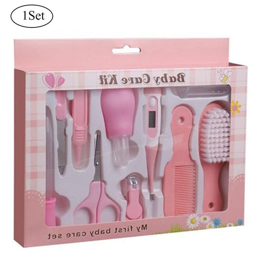 Baby Grooming Kit,  10 in 1 Baby Hair Brush/Nail Clipper/Nose Cleaner/Finger Toothbrush/Nail Scissors/Manicure Kit for Baby Care Keep Healthy and Clean Pink