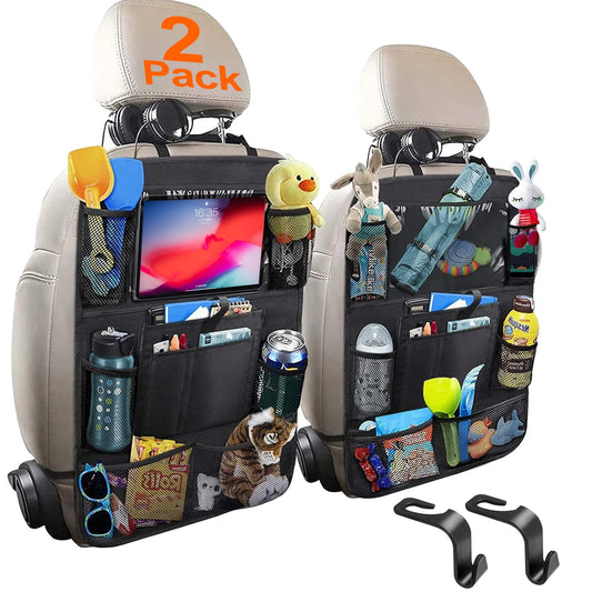 Car Backseat Organizer 2 Pack, Kick Mats Car Storage with Tablet Holder for Kids, Back Seat Car Organizers Travel Accessories