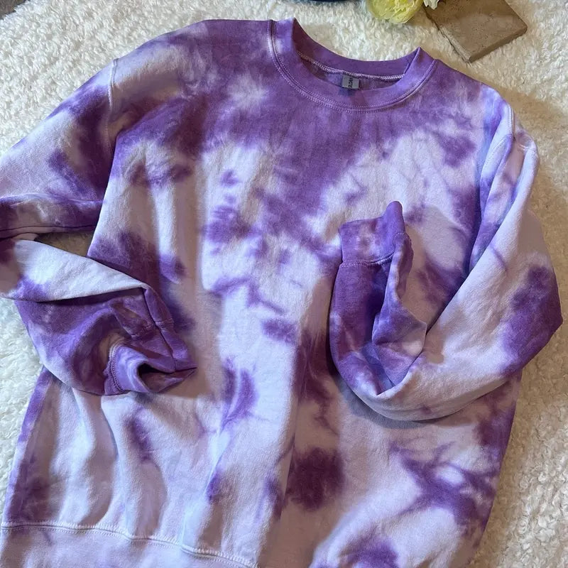 Custom Tie Dye Crewneck Sweatshirt with Design Only While on LIVE Casual Soft