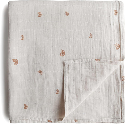 Muslin Baby Swaddle Blanket | 100% Organic Cotton (Rainbows)