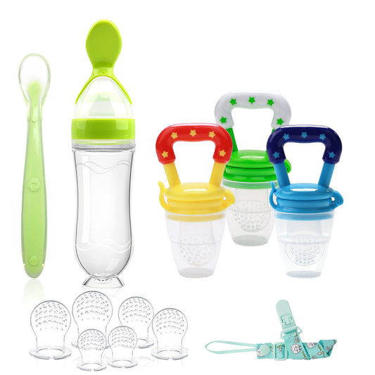 Food Feeder for Baby, Fruit Feeder Pacifier (3 Pcs) with 6 Different Sized Si...