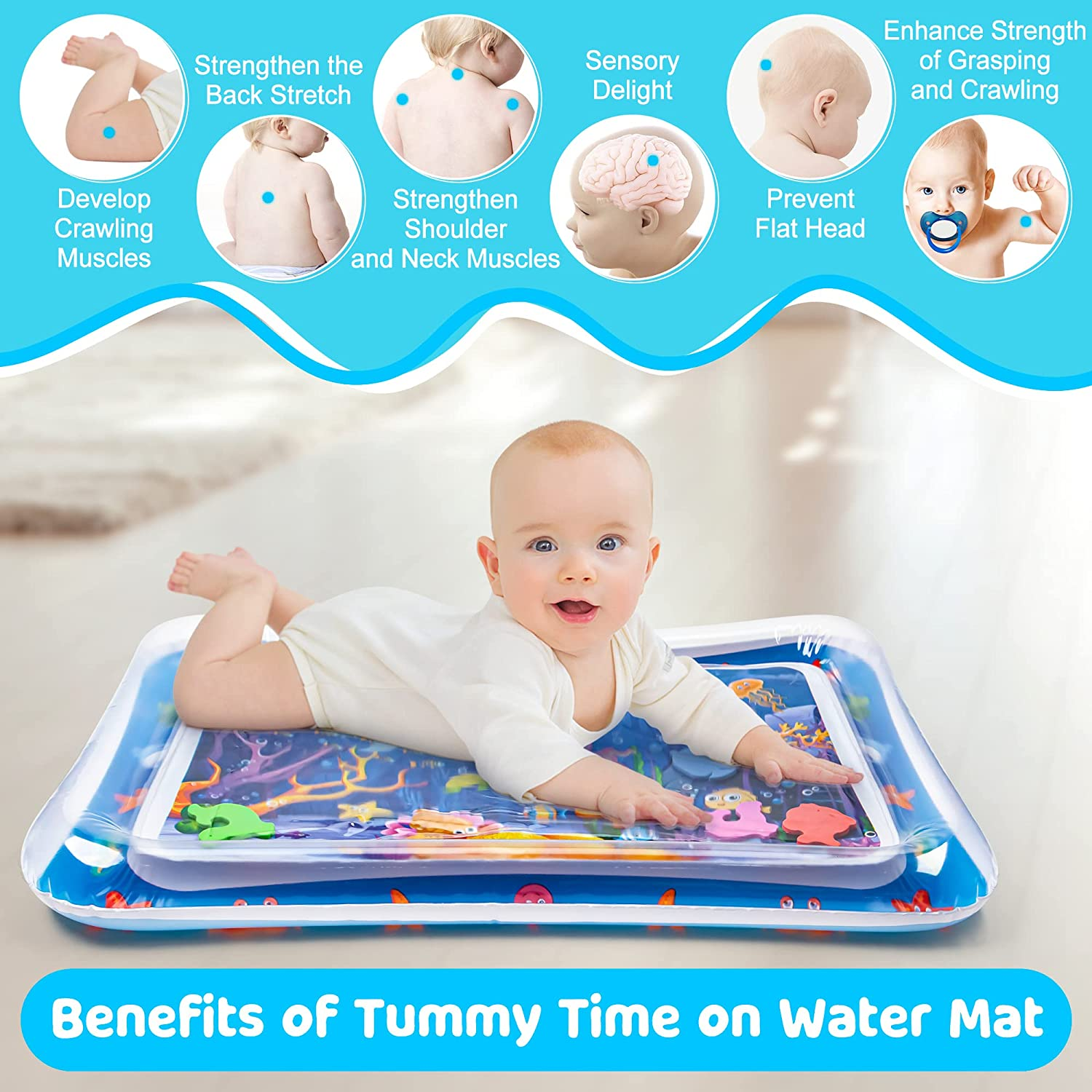 Tummy Time Water Mat丨Inflatable Tummy Time Water Play Mat for Babies, Infants An